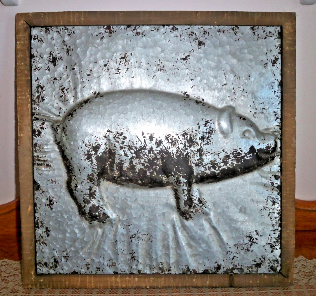Primitive Farmhouse Framed Distressed Galvanized Steel Pig 3D Wall Art - 15 x 15 gallery