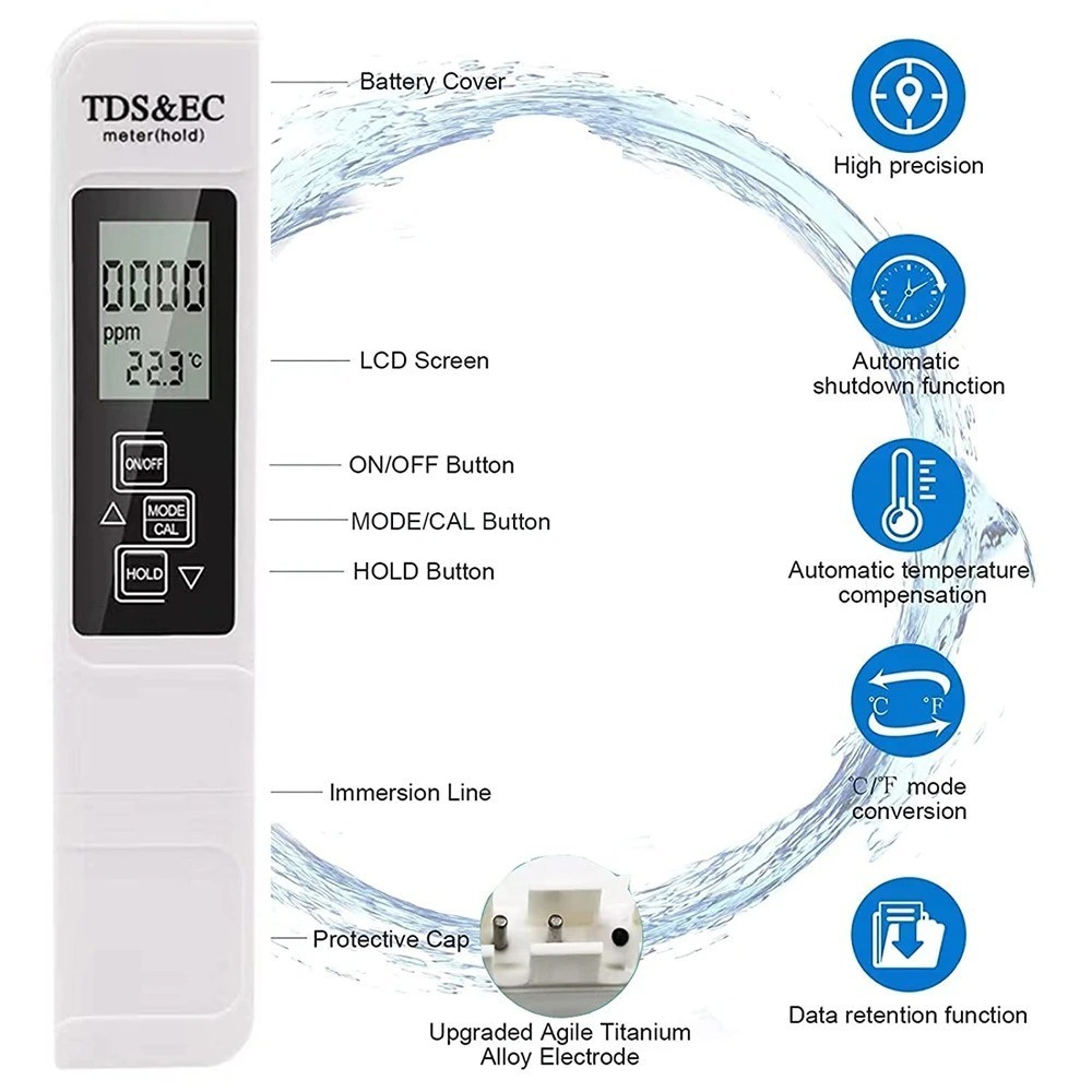 3 in 1 TDS EC Temperature Meter Digital Water Quality Tester Pen 0–9990ppm gallery