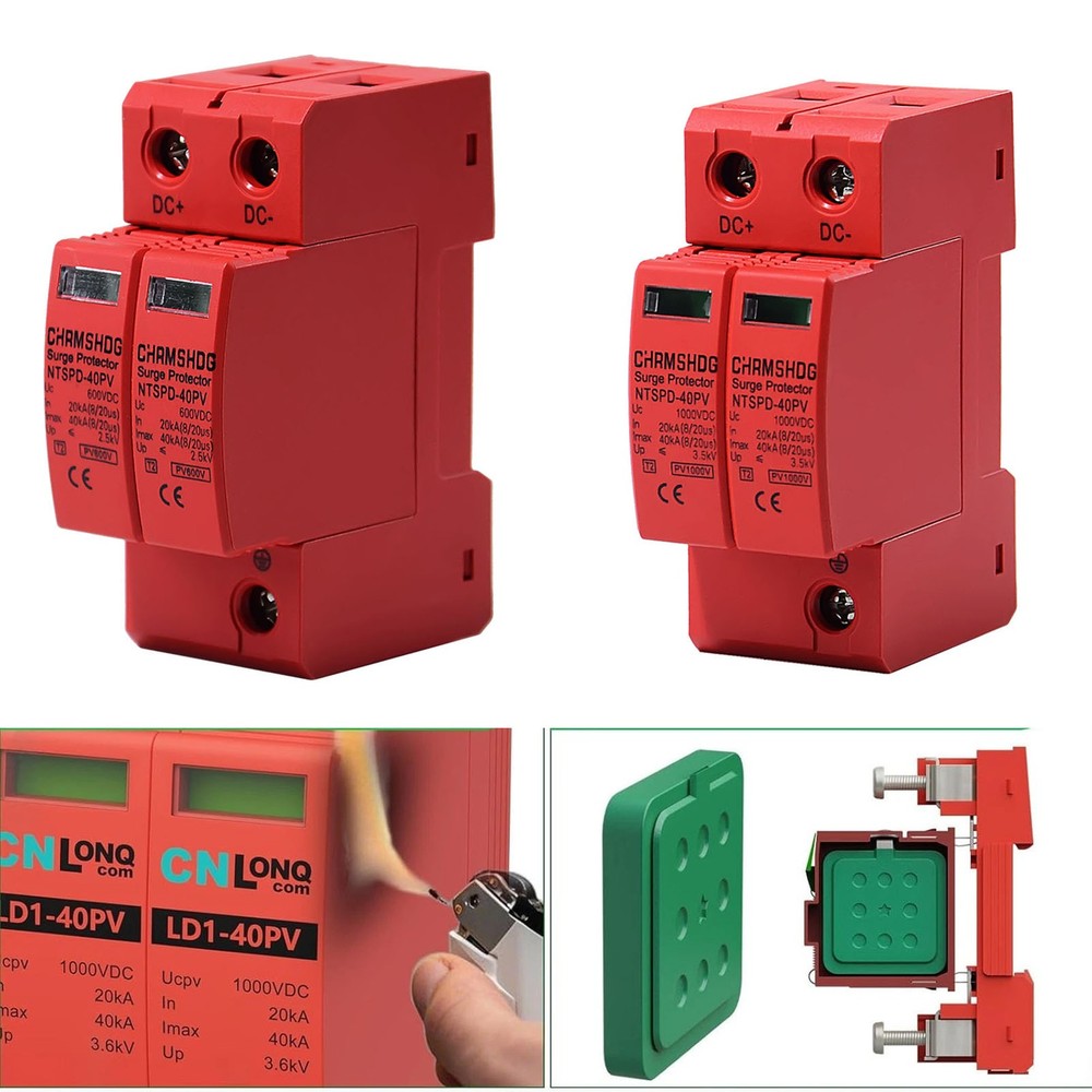 2P 40KA Voltage Surge Protector DC 600V/1000V Solar PV Lightning Arrester SPD