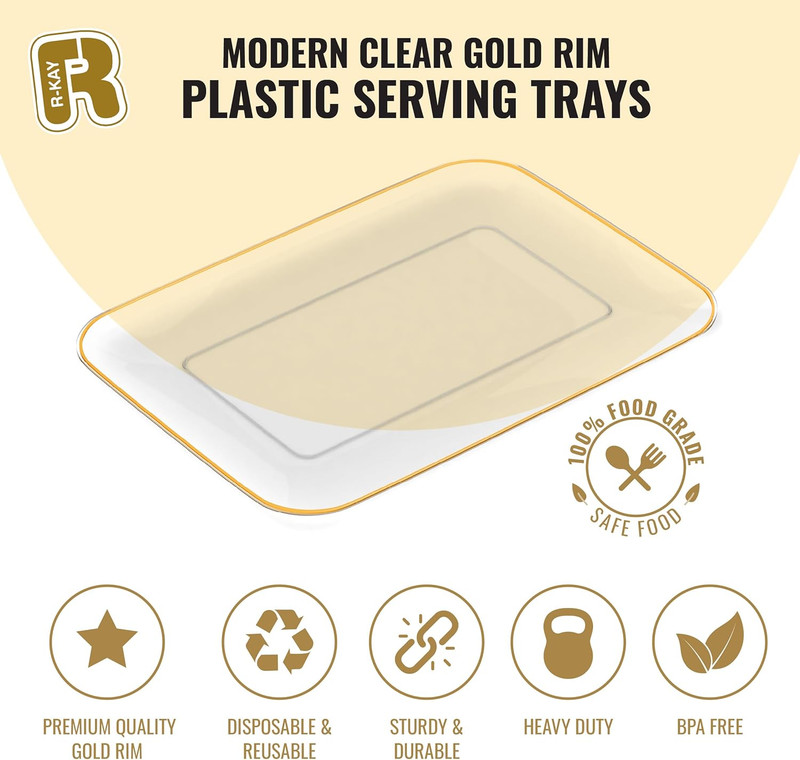 3 Pack Plastic Serving Trays for Party - Gold Serving Tray 8 by 11 Inch - Heavy gallery