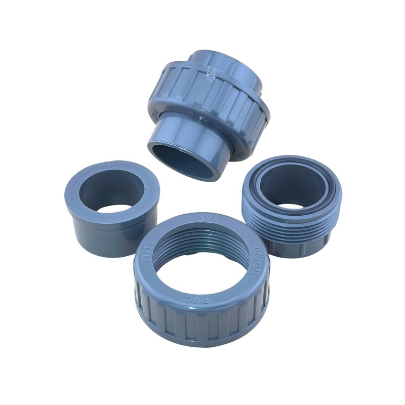 BULK QTY PVC Pipe Fitting UNION Coupling SCH40 (1"x1" SLIP SOCKET); Grey Plastic gallery