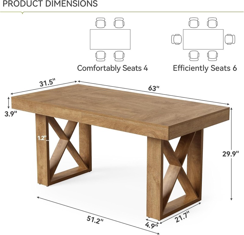 63-Inch Rectangle Dining Table for 4-6 People, Farmhouse Kitchen Dinner Table gallery