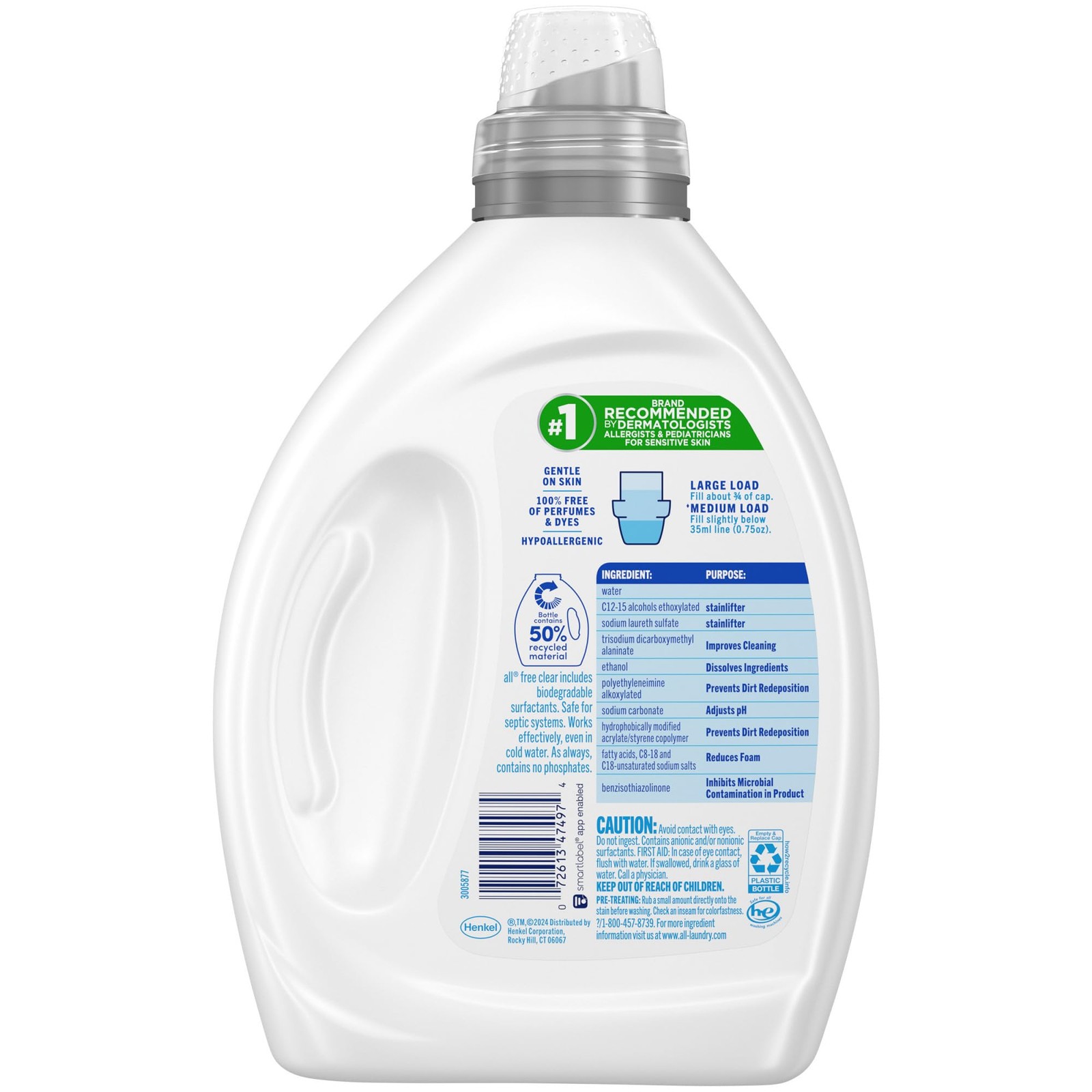All Liquid Laundry Detergent Free Clear for Sensitive Skin Unscented 50oz gallery