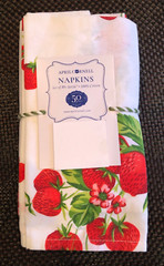S/10 April Cornell STRAWBERRY Red, Green & White 16″ Dinner Napkins — NWT