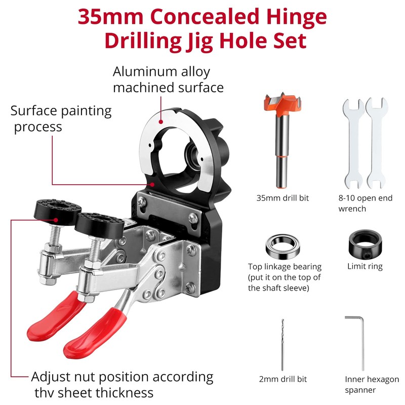 Concealed Hinge Drilling Jig Hole Set Aluminum Alloy Double Clip 35mm gallery