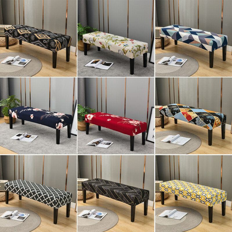 Stretch Printed Dining Bench Cover Long Bench Stool Slipcover Seat Protector gallery