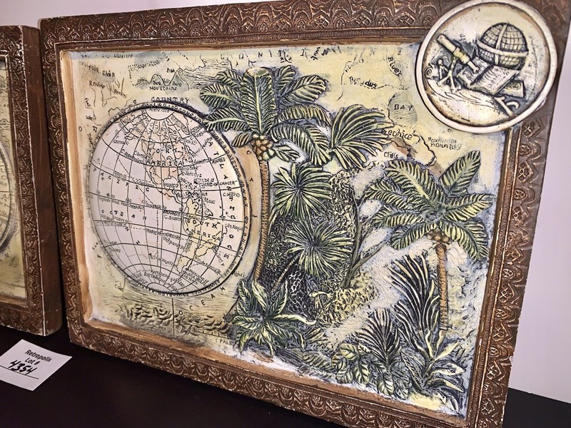 2 Globe Safari Map Ceramic Embossed Wall Art Plaques Tina Chaden ARTIQUE Vintage gallery