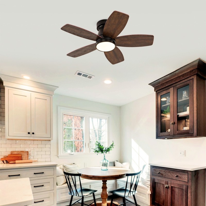 32 Inch Flush Mount Low Profile Ceiling Fan with Light Remote Control gallery
