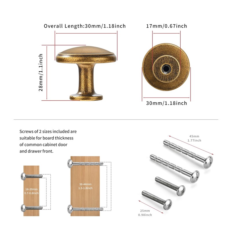 5 Pack Antique Brass Cabinet Knobs Drawer Knob Kitchen Hardware - Single Hole Vi gallery