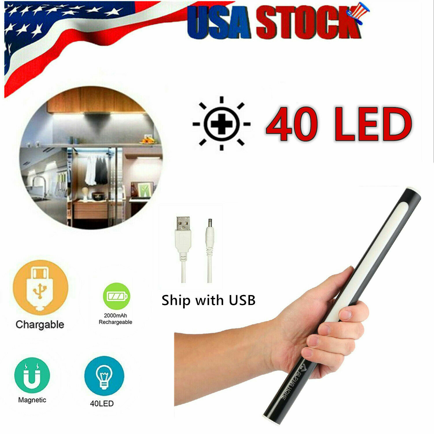 Light LED Wireless Portable USB Rechargeable Closet Cupboard Night Light Black gallery