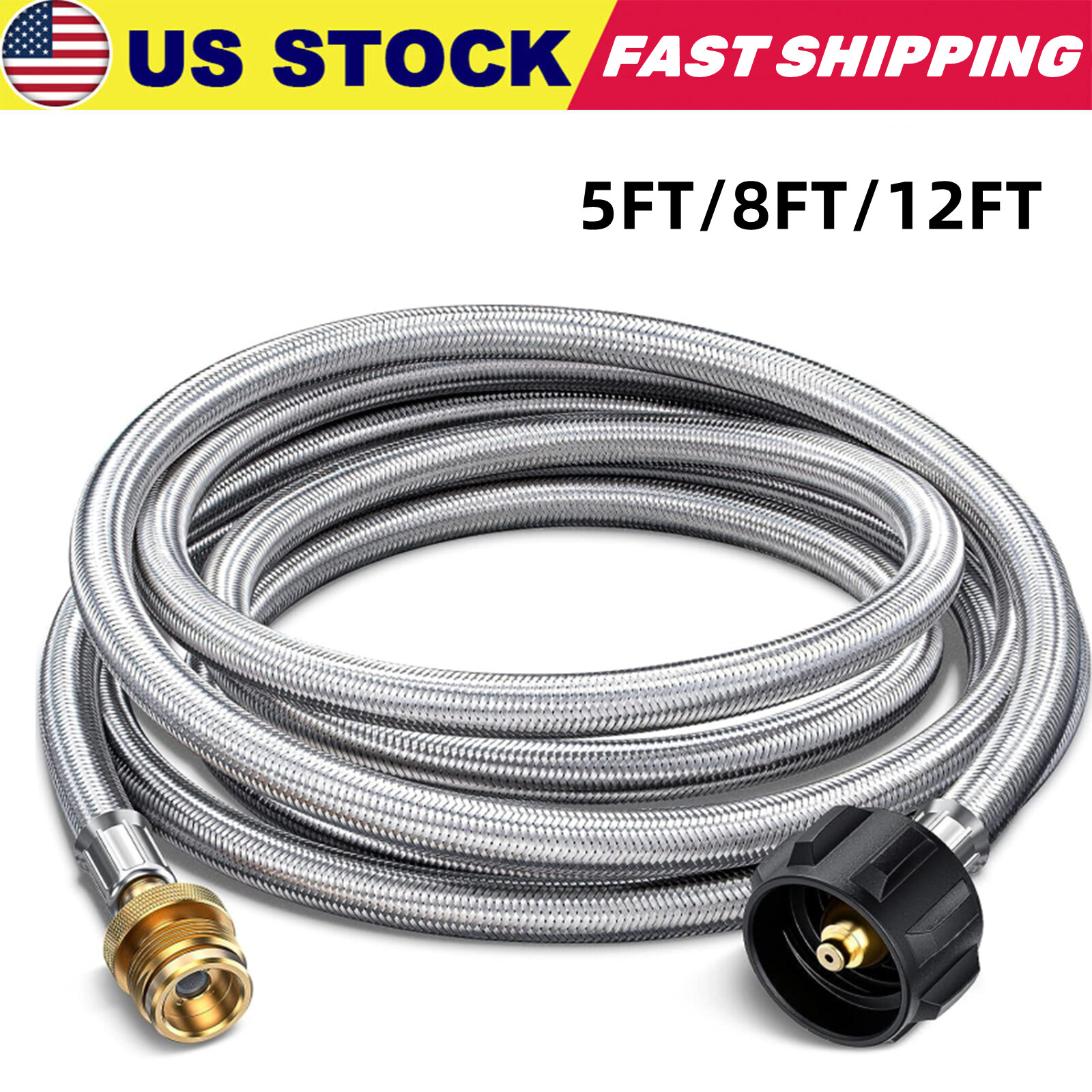 5FT/8FT/12FT Braided Propane Tank Adapter Hose 1lb to 20lb for QCC1/Type1 Tank gallery