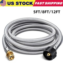 5FT/8FT/12FT Braided Propane Tank Adapter Hose 1lb to 20lb for QCC1/Type1 Tank