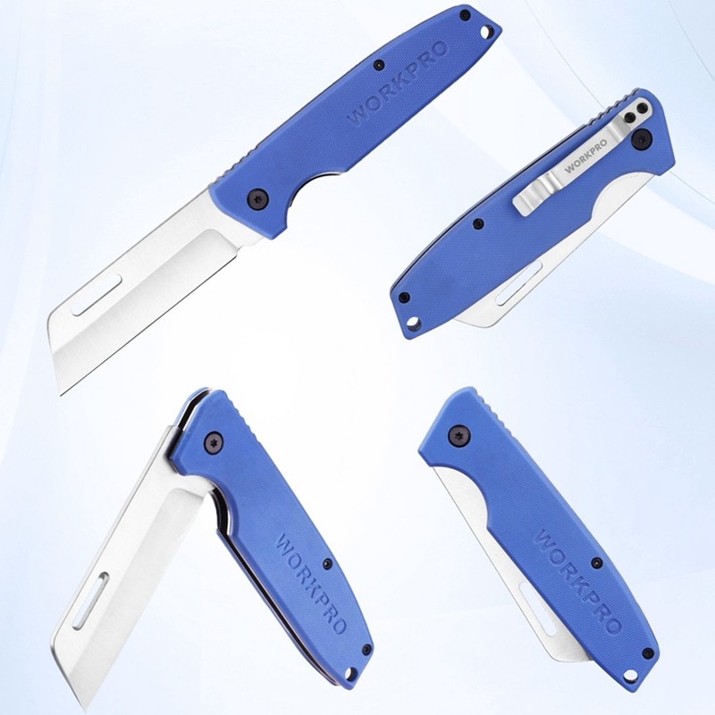 WORKPRO Utility Knife Folding Electrician Pocket Knife with Stainless Plain Edge gallery