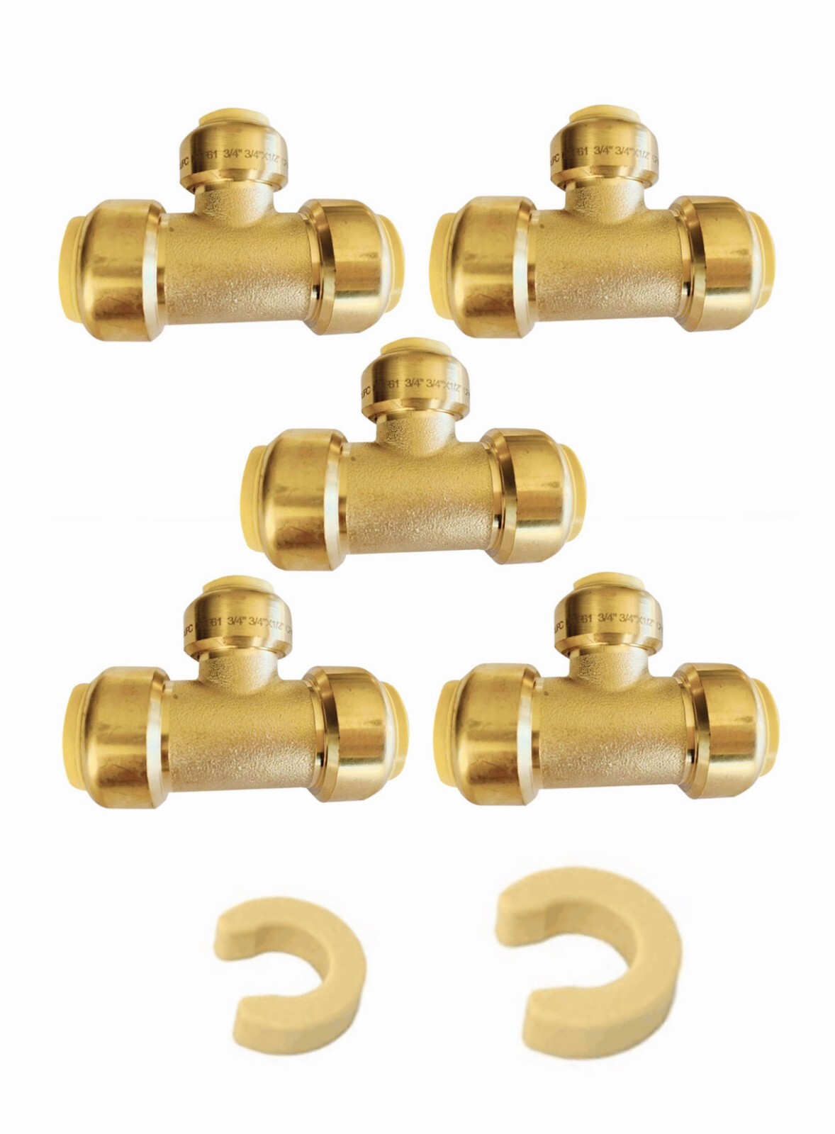 EFIELD 5 PCS 3/4"x3/4"x 1/2“ Push Fit Tee Fittings With 2 Clips gallery
