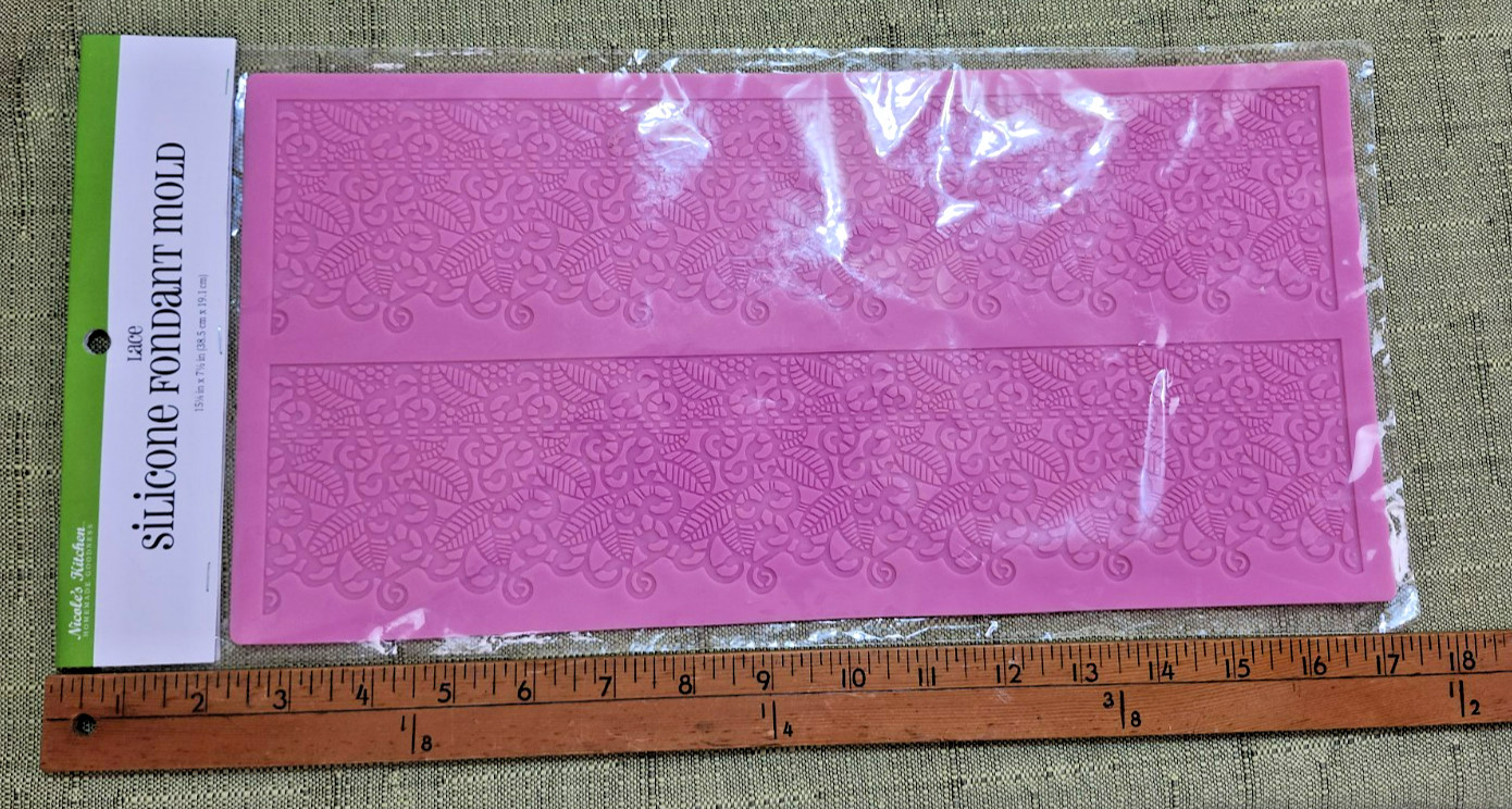 NIB Nicole's Kitchen Lace Pink Silicone Fondant Mold, 15 1/8" by 7 1/2" gallery