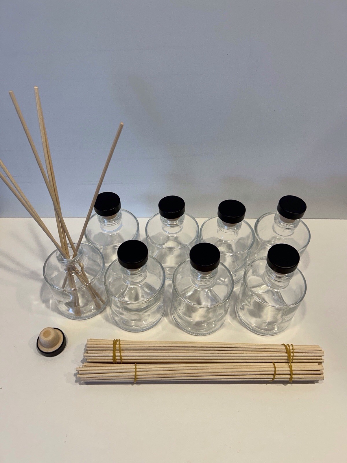 Glass Reed Diffuser Round Bottle Set Of 8 Clear 6 Oz With Lids & Reeds New gallery