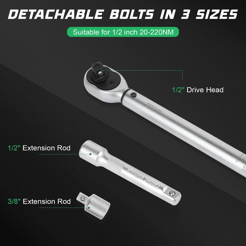 Torque Wrench Adjustable Torque Wrench 1/2" Drive 14.76-162.36ft.lb/20-220n.m gallery