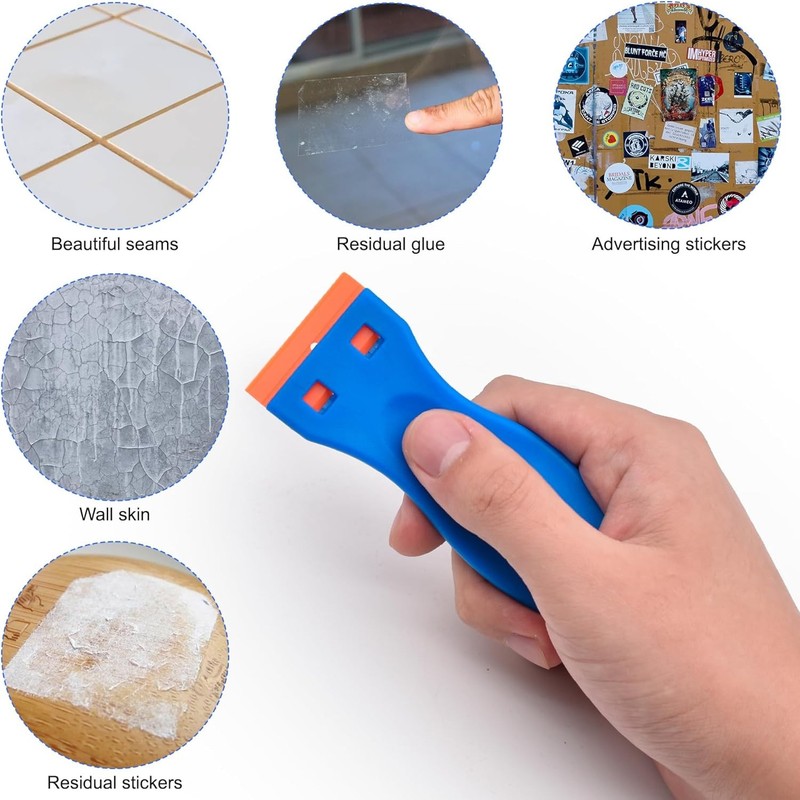 Plastic Razor Blade Scraper 4 Pcs and 120 Pcs Blades, Remove Label Decal Tool. gallery