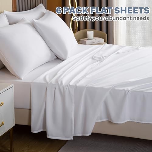 Flat Sheets Pack,Brushed Microfiber Bed Sheets, Soft & Queen 6 White gallery