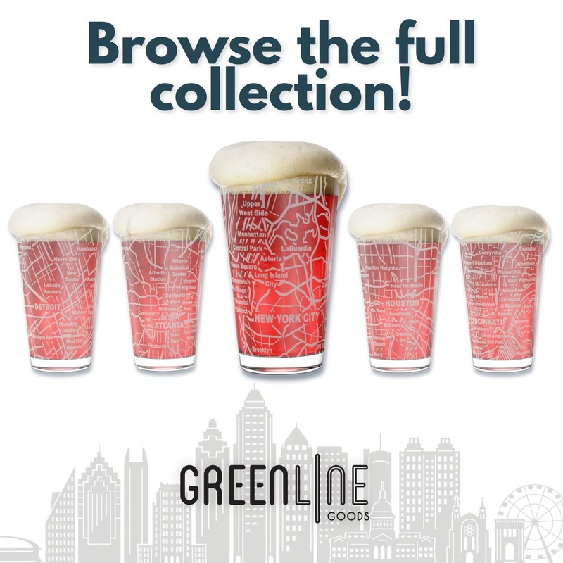 Greenline Goods – Houston, TX Map Pint Beer Glasses (Set of 2), 16 oz R gallery
