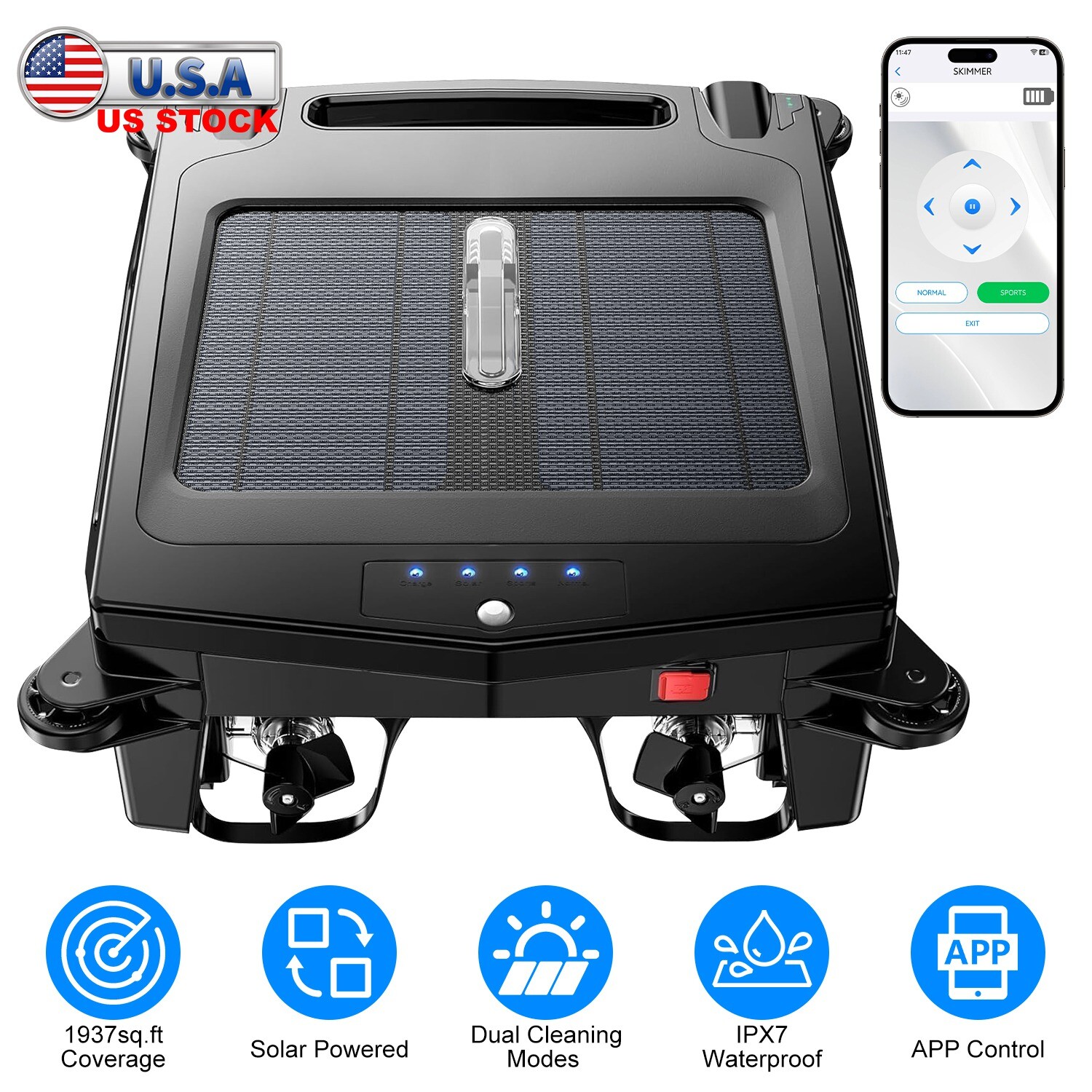 Solar Powered Robotic Pool Skimmer Swimming Pool Surface 2 Modes Surface &APP gallery
