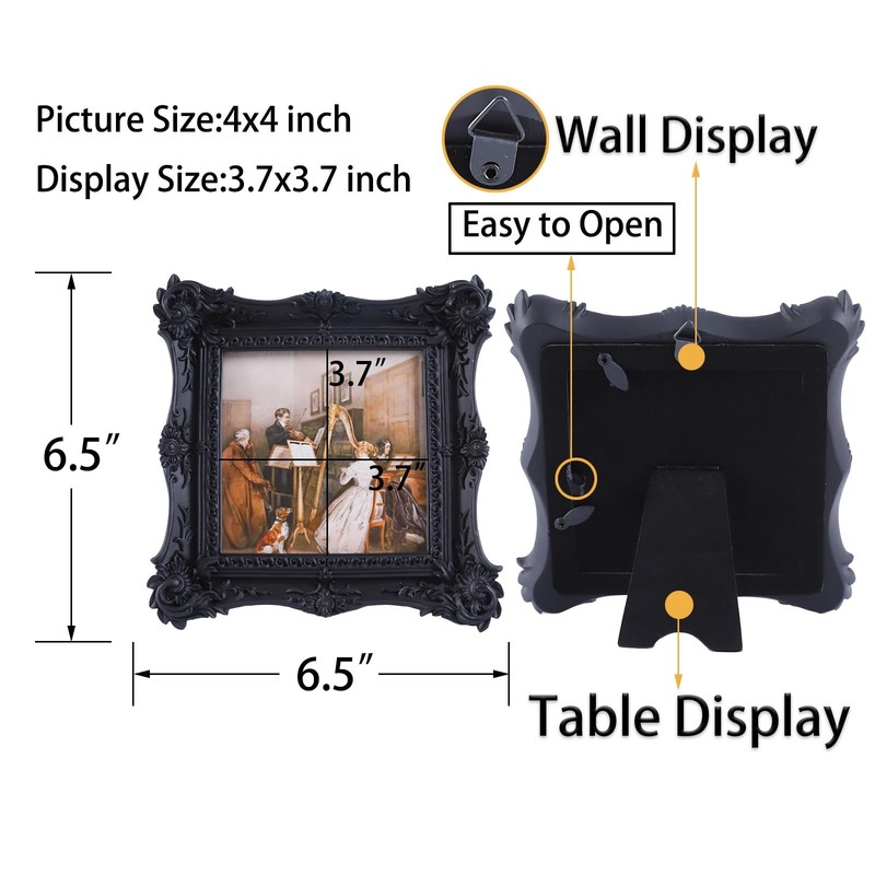 Vintage Picture Frames 4x4 Black Antique Ornate Picture Frame Tabletop and Wall gallery