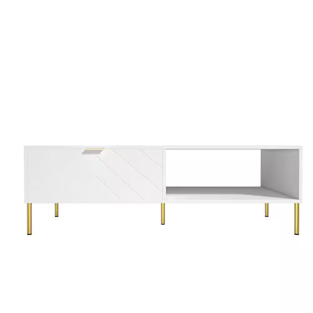 47. 24 in White Rectangle MDF Coffee Table Modern Accent Table with 2 Drawers an gallery