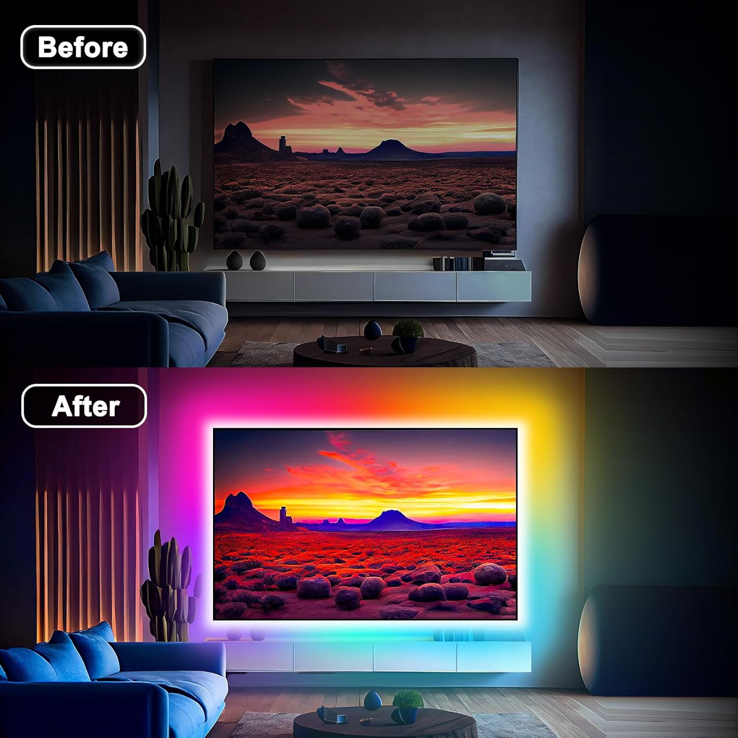 Daymeet RGB 9.84ft LED Strip Lights for 32-43in TV, Dreamcolor Music Sync TV Bac gallery