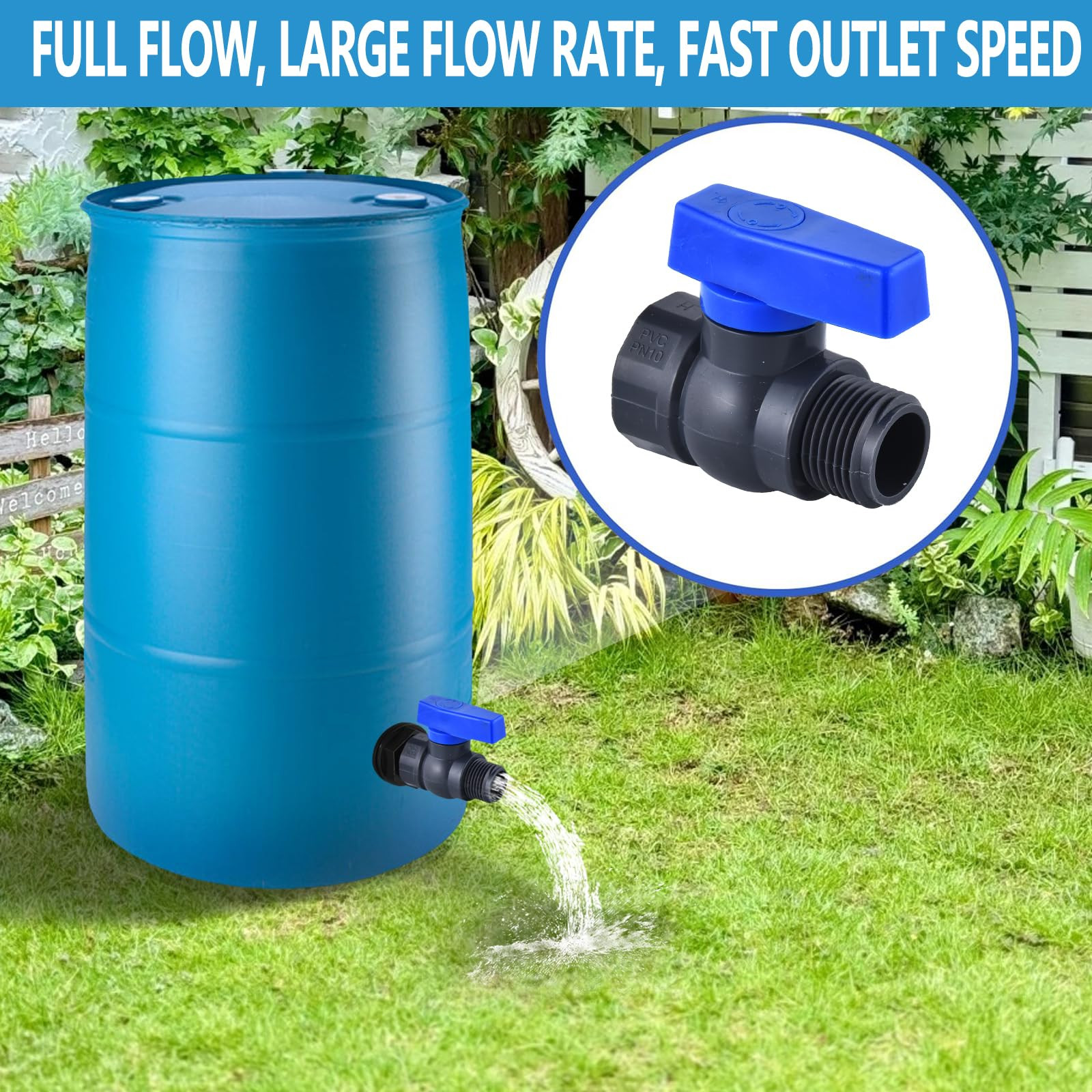 PVC Rain Barrel Spigot Kit 2 Pack 3/4 GHT Garden Hose Shut Off Valve With Bu gallery