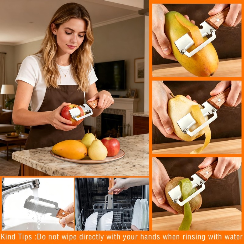 Multi-Functional Vegetable Peeler for 10.8*4CM, Natural Wood Color + Silver gallery