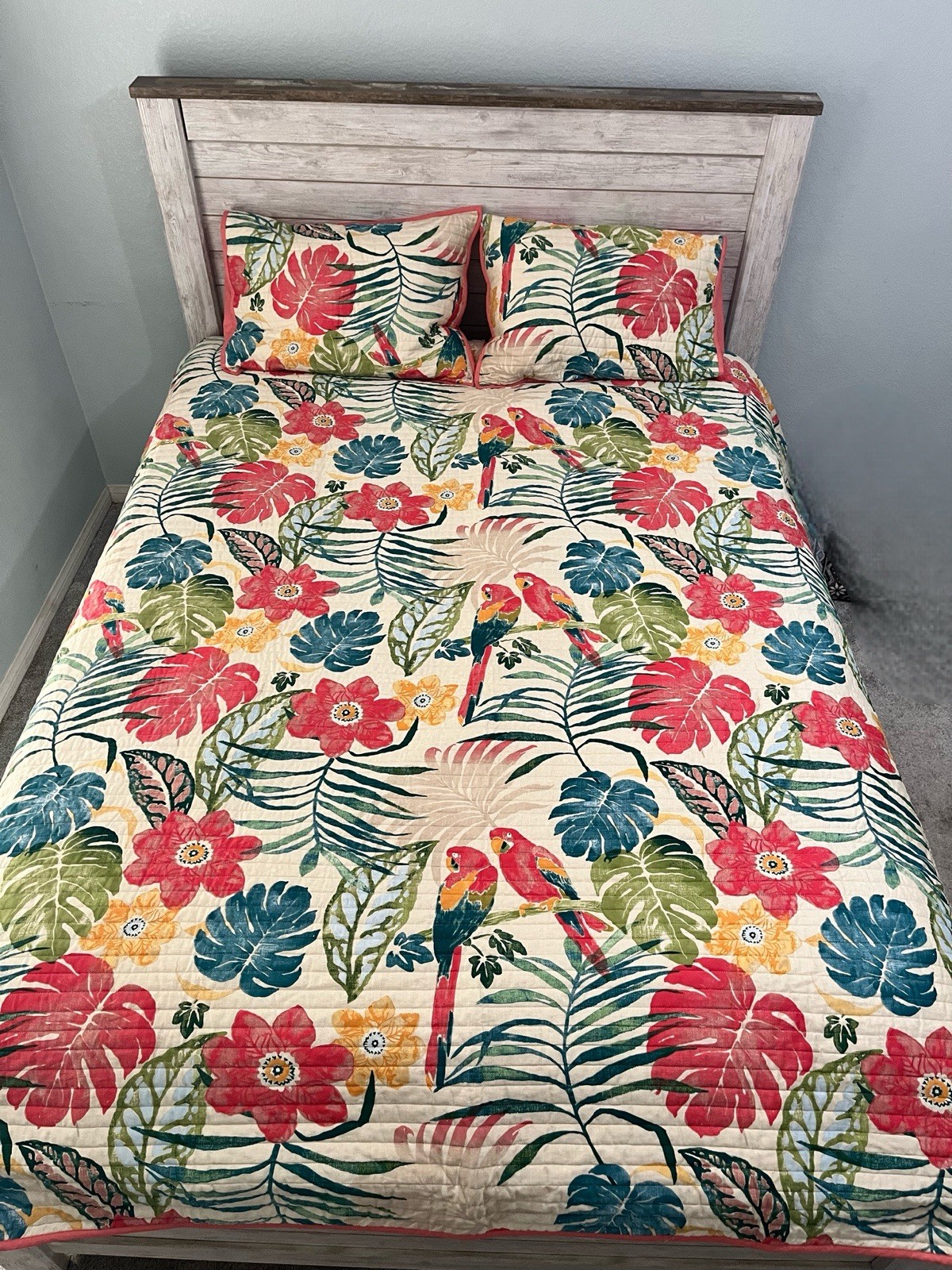 Tropical Parrot Bird Quilted Bedspread Comforter 2 Shams Queen Ocean Resort gallery