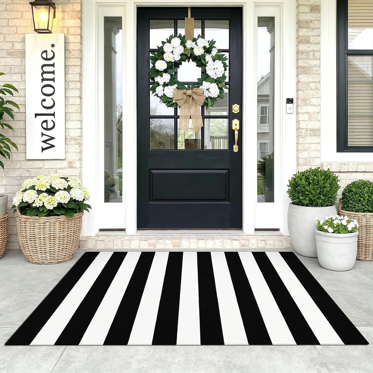 KOZYFLY Black and White Striped Area Rug 3x5 Ft Front Door Rug Hand Woven Cotton gallery