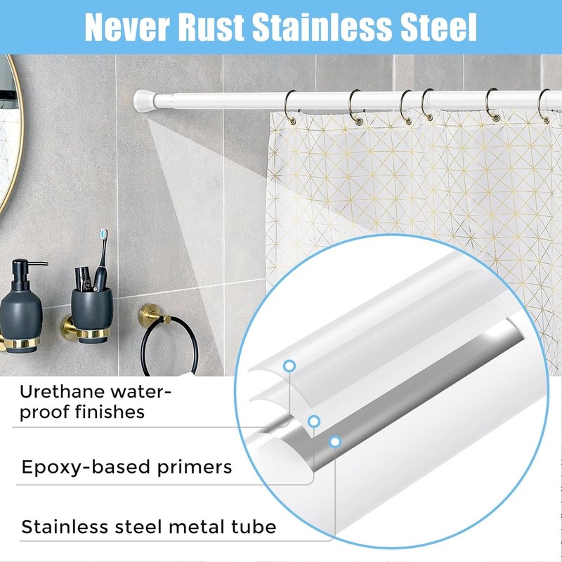 Tension Curtain Rod Adjustable Spring Tension Rods for Windows 28 to 48 Inch, No gallery