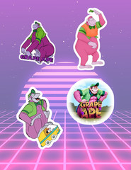 Grape Ape Retro Cartoon 4pc Sticker Pack