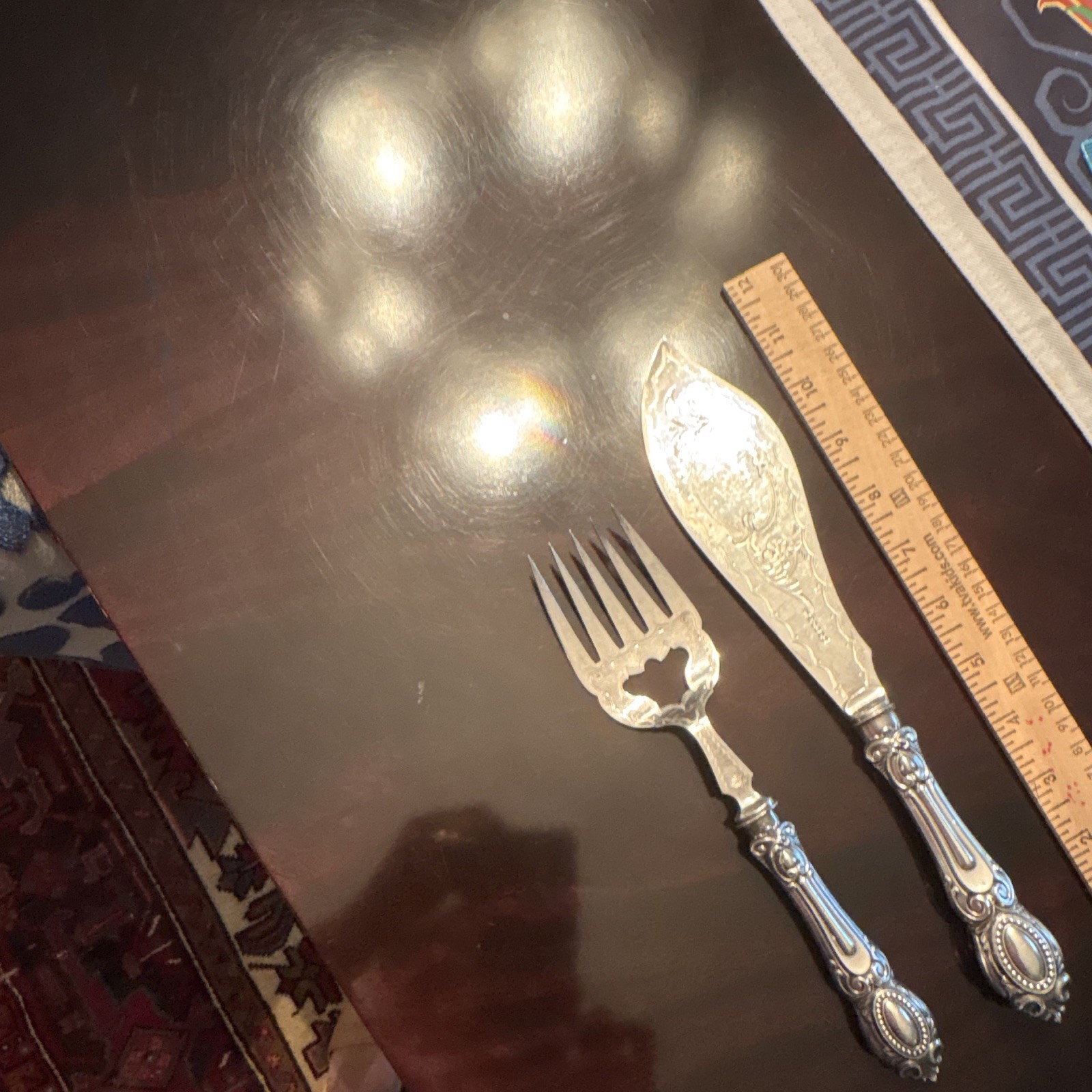 Antique John Round & Sons Silverplate Engraved Knife and Pierced Fork (Fish Set) gallery