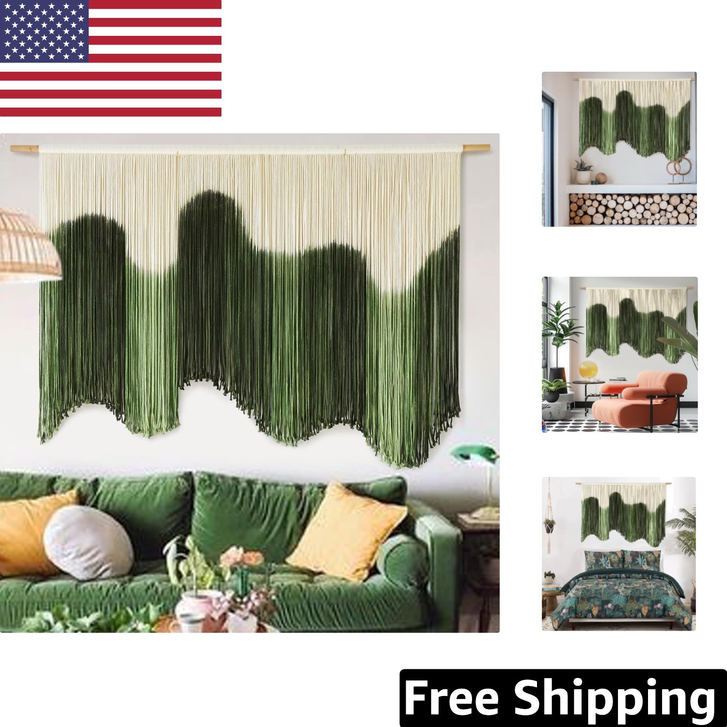 Handcrafted 57"W x 39"L Macrame Wall Hanging - Bohemian Indoor Decoration gallery