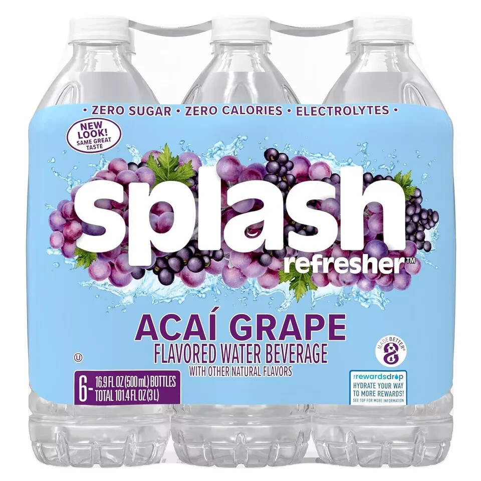 Splash Refresher Acai Grape Flavored Water, 16.9 Fl Oz, Plastic Bottle Pack of 6 gallery