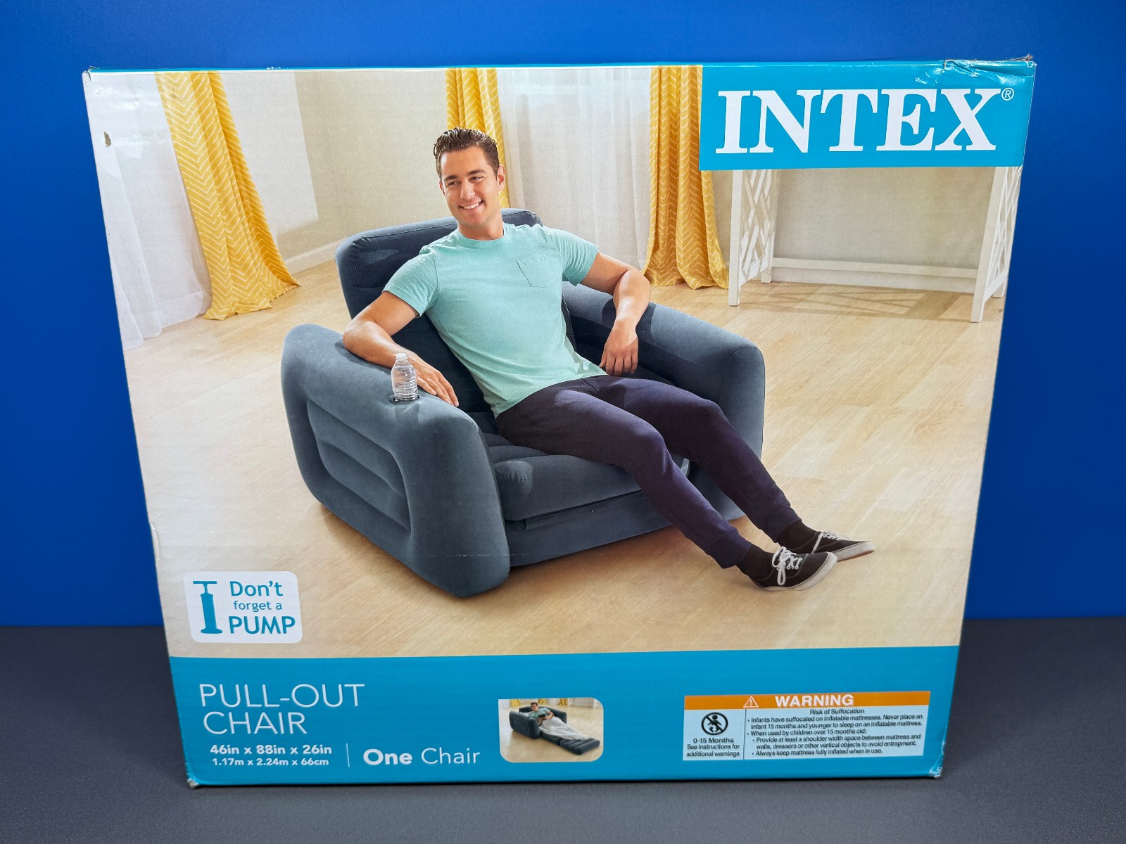 INTEX PULL-OUT PULL OUT BLOW UP INFLATABLE LOUNGE CHAIR BED 46" x 88" x 26" NEW gallery