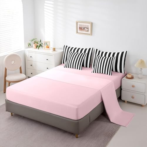 Black and White Striped Size Comforter Set with Sheets | Twin Black Pink White gallery