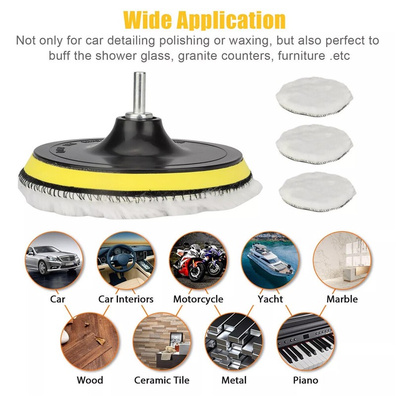 5PCS 6" Buffing Polishing Pad Wool Wheel Mop Kit Fit Car Polisher Drill Adapter gallery