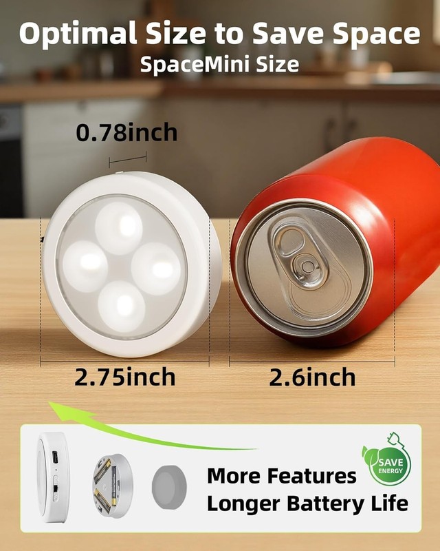 Compact Touch Activated LED Puck Lights - Rechargeable, 3 Color Modes, 2 Pack gallery