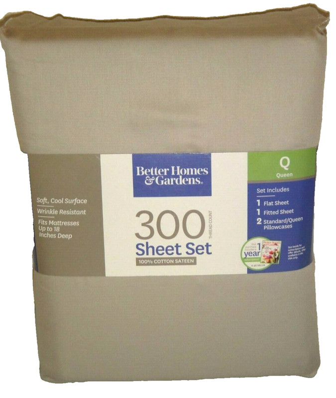Better Homes &Gardens 300 Thread Count 4-PC QUEEN Q SHEET SET 100% COTTON SATEEN gallery