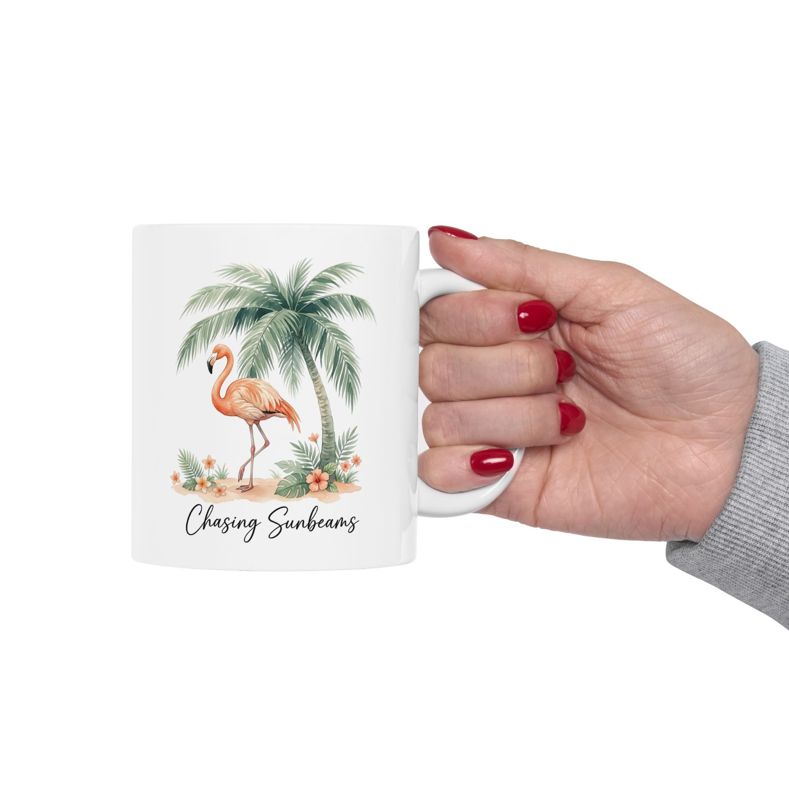 Chasing Sunbeams Flamingo Mug Tropical Palm Tree Beach Coffee Cup gallery
