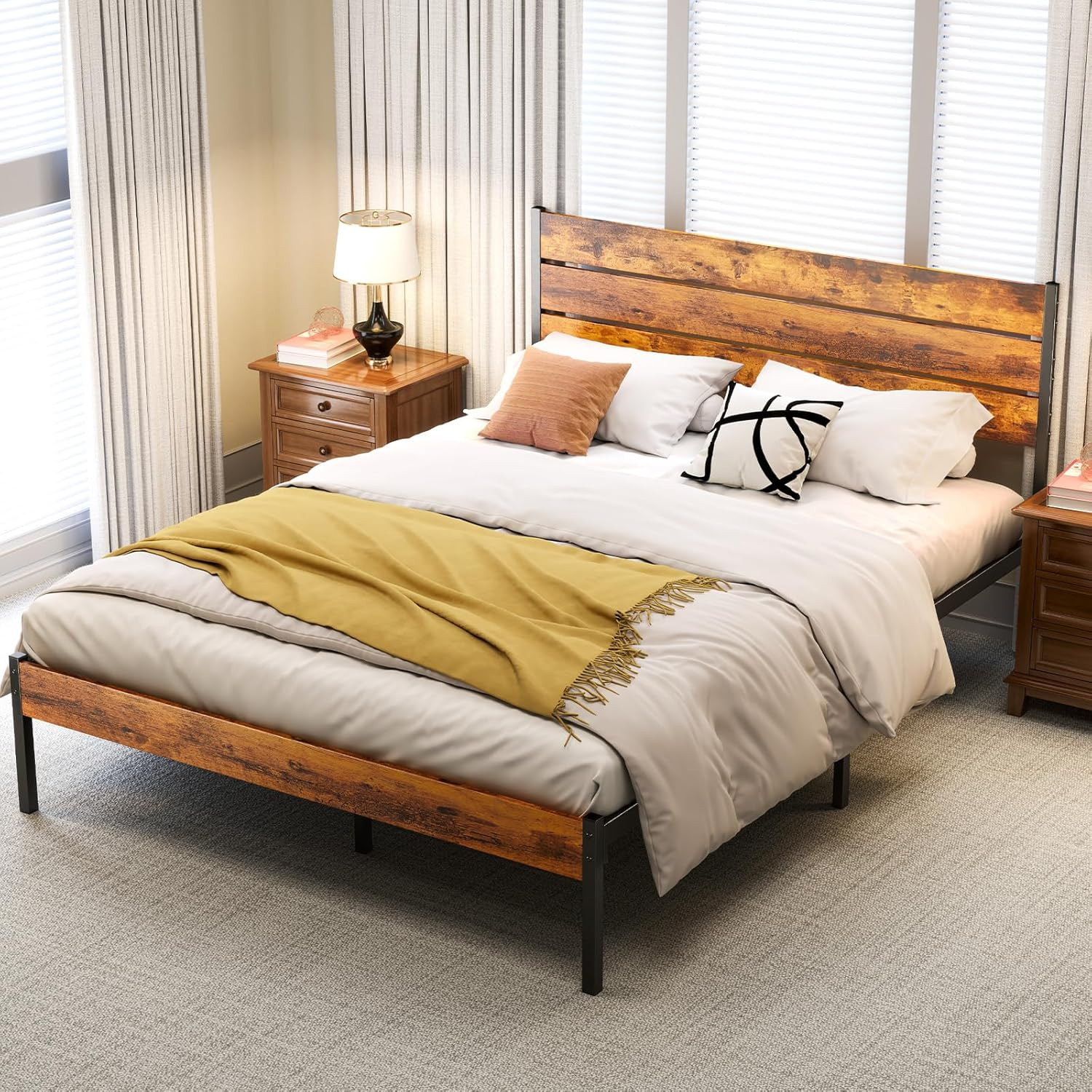 Full Size Bed Frame with Headboard, 800LBS Mattress Foundation with All Sturdy M gallery