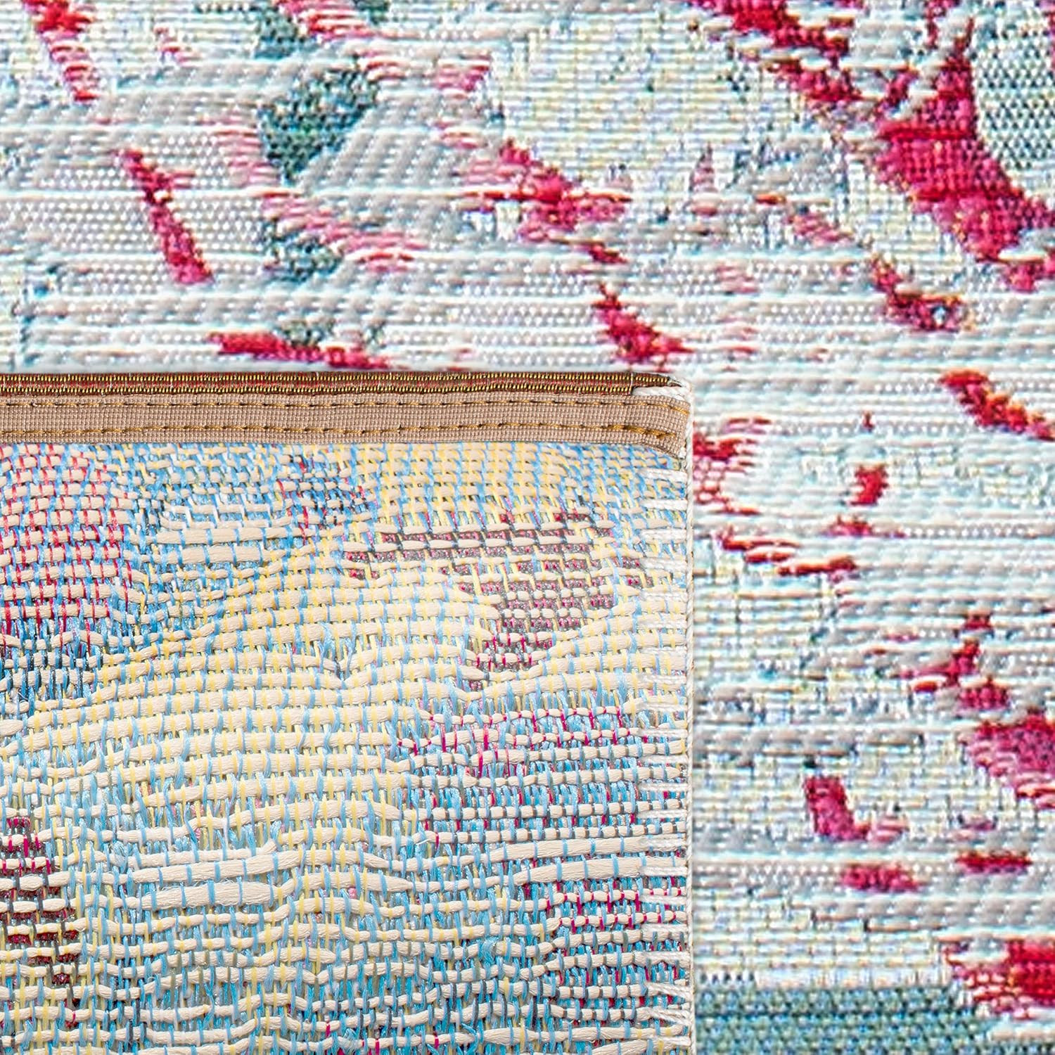 Teal & White Washable Outdoor Rug - 8' Square, Non-Shedding, Easy Clean gallery