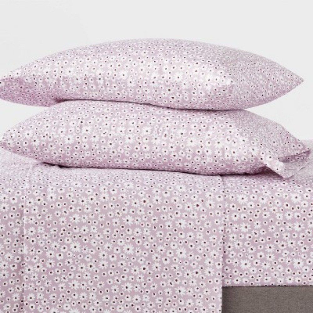 Full Printed Microfiber Sheet Set Light Purple Daisy: Botanical Pattern gallery