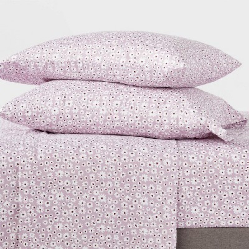 Full Printed Microfiber Sheet Set Light Purple Daisy: Botanical Pattern gallery