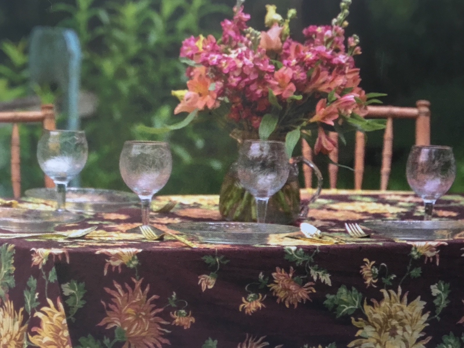 APRIL CORNELL Antoinette Autumn Fall Round Tablecloth 70” Brown/Multicolor NEW gallery
