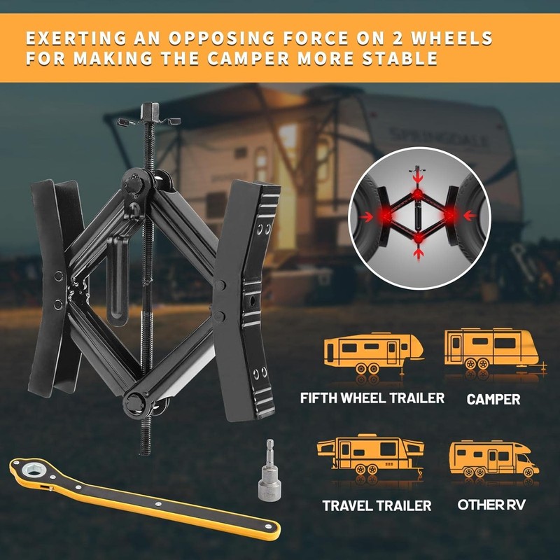 Camper Wheel Chock Stabilizer 2 Sets, Double Speed Heavy Duty Truck RV Tire Scis gallery