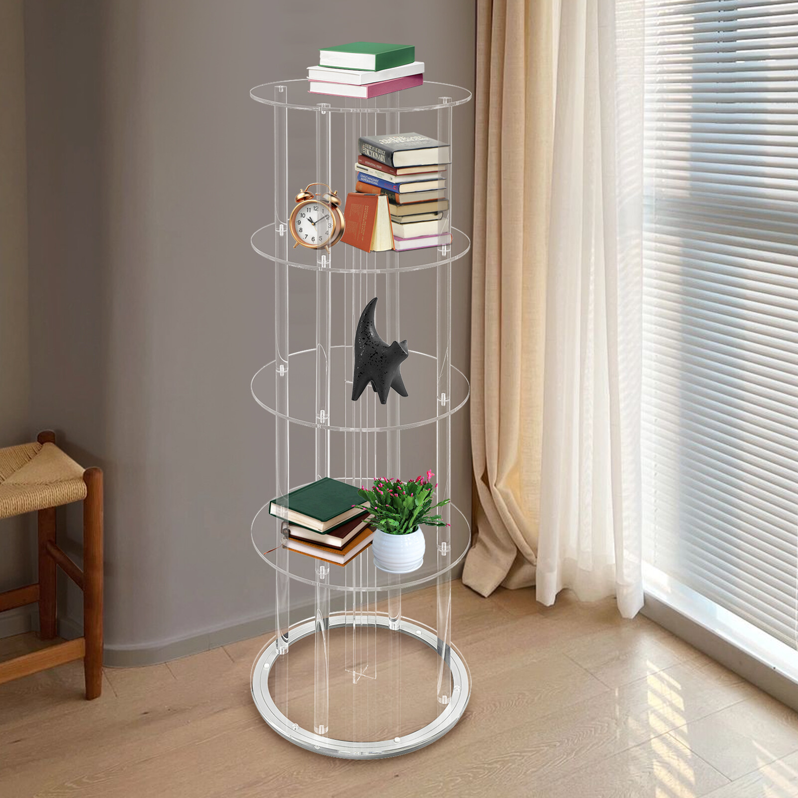 5-tier Rotatable Bookshelf 20kg/44.09lbs Acrylic Rotatable Bookcase 40*140cm gallery